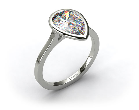 14k White Gold Bezel Solitaire Engagement Ring (Pear Center)